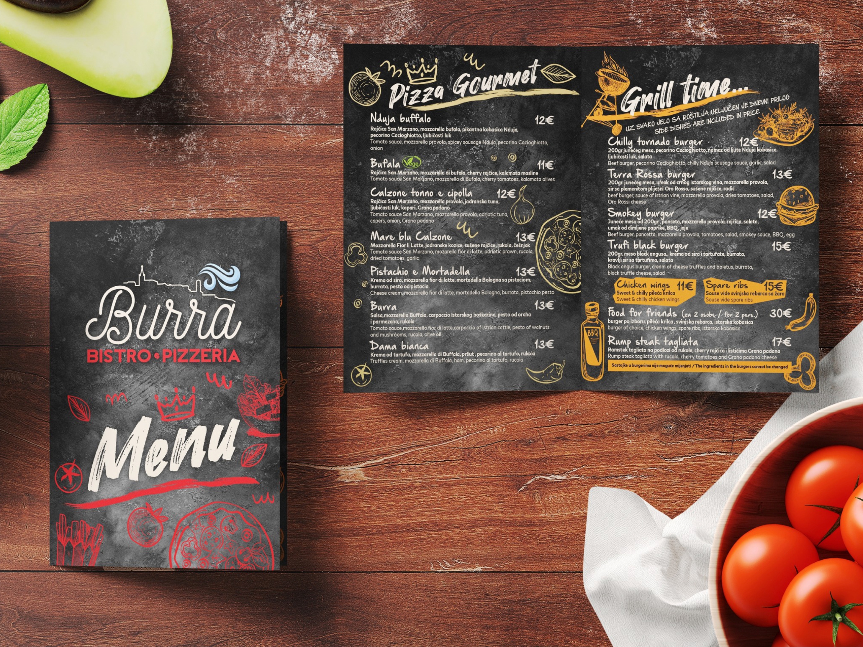 Pizzeria Burra - menu dizajn